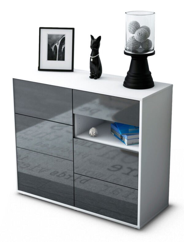 Sideboard Dariella | Korpus Weiß | Front in Hochglanz Grau | 92x79x35cm (BxHxT)