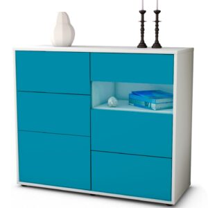 Sideboard Dariella | Korpus Weiß | Front in Türkis | 92x79x35cm (BxHxT)