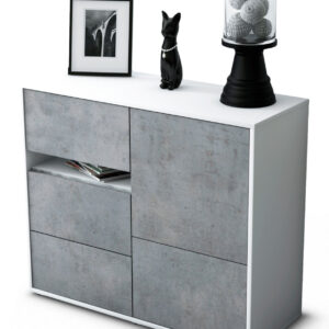 Sideboard Davina | Korpus Weiß | Front in Beton Optik | 92x79x35cm (BxHxT)