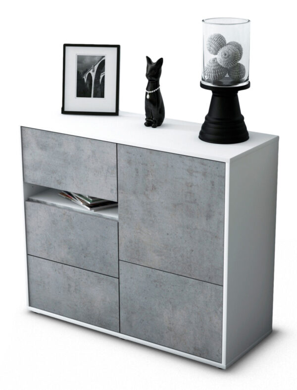 Sideboard Davina | Korpus Weiß | Front in Beton Optik | 92x79x35cm (BxHxT)