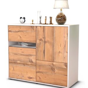 Sideboard Davina | Korpus Weiß | Front in Pinie Holz Optik | 92x79x35cm (BxHxT)