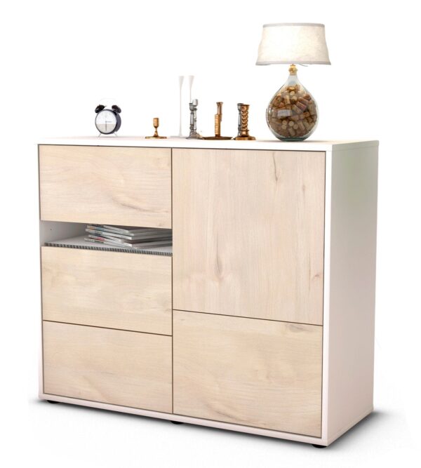 Sideboard Davina | Korpus Weiß | Front in Zeder Holz Optik | 92x79x35cm (BxHxT)