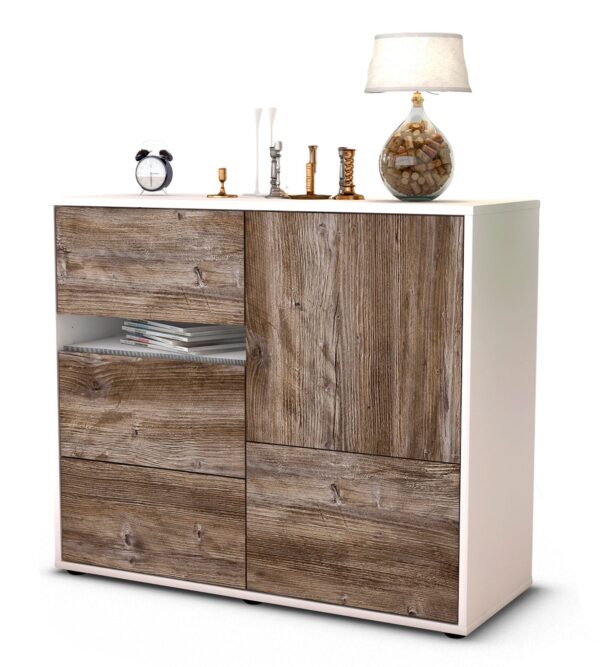 Sideboard Davina | Korpus Weiß | Front in Treibholz Holz Optik | 92x79x35cm (BxHxT)