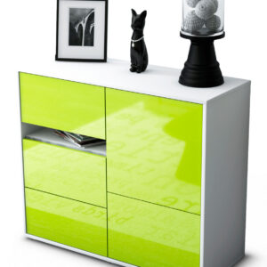 Sideboard Davina | Korpus Weiß | Front in Hochglanz Grün | 92x79x35cm (BxHxT)