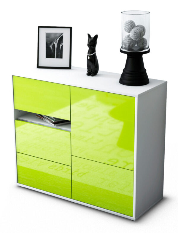 Sideboard Davina | Korpus Weiß | Front in Hochglanz Grün | 92x79x35cm (BxHxT)