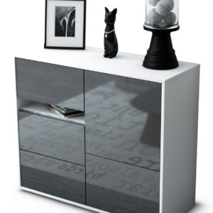 Sideboard Davina | Korpus Weiß | Front in Hochglanz Grau | 92x79x35cm (BxHxT)