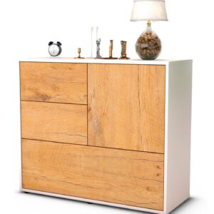Sideboard Deanna | Korpus Weiß | Front in Eiche Holz Optik | 92x79x35cm (BxHxT)