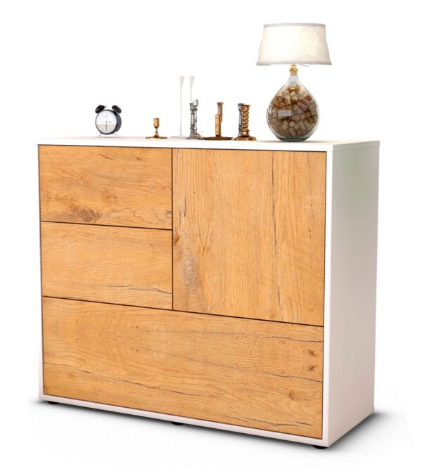Sideboard Deanna | Korpus Weiß | Front in Eiche Holz Optik | 92x79x35cm (BxHxT)