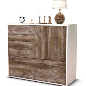 Sideboard Deanna | Korpus Weiß | Front in Treibholz Holz Optik | 92x79x35cm (BxHxT)