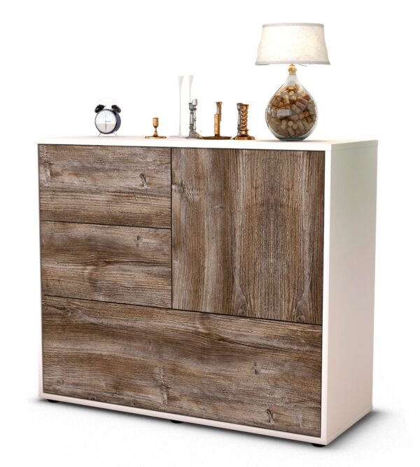 Sideboard Deanna | Korpus Weiß | Front in Treibholz Holz Optik | 92x79x35cm (BxHxT)