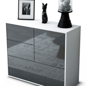 Sideboard Deanna | Korpus Weiß | Front in Hochglanz Grau | 92x79x35cm (BxHxT)