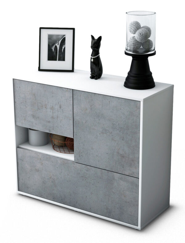 Sideboard Debora | Korpus Weiß | Front in Beton Optik | 92x79x35cm (BxHxT)