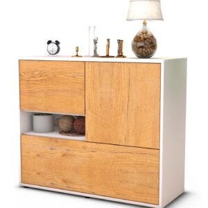 Sideboard Debora | Korpus Weiß | Front in Eiche Holz Optik | 92x79x35cm (BxHxT)