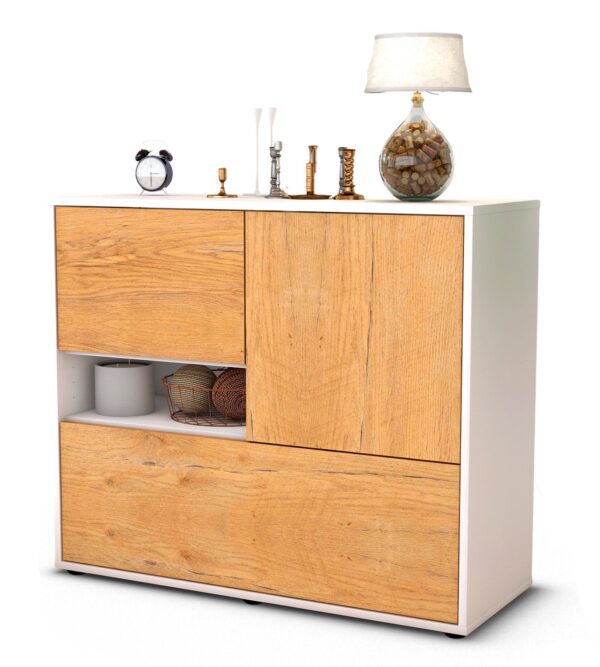 Sideboard Debora | Korpus Weiß | Front in Eiche Holz Optik | 92x79x35cm (BxHxT)