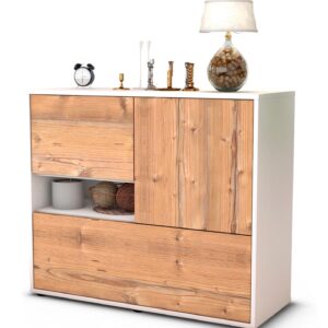Sideboard Debora | Korpus Weiß | Front in Pinie Holz Optik | 92x79x35cm (BxHxT)