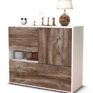 Sideboard Debora | Korpus Weiß | Front in Treibholz Holz Optik | 92x79x35cm (BxHxT)