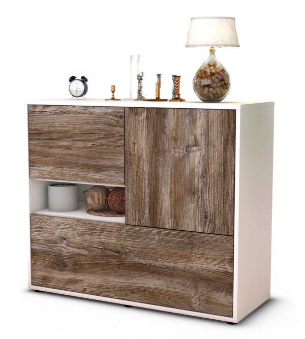 Sideboard Debora | Korpus Weiß | Front in Treibholz Holz Optik | 92x79x35cm (BxHxT)