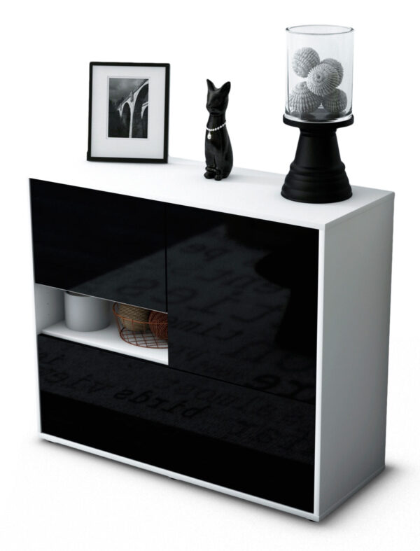 Sideboard Debora | Korpus Weiß | Front in Hochglanz Schwarz | 92x79x35cm (BxHxT)