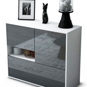 Sideboard Debora | Korpus Weiß | Front in Hochglanz Grau | 92x79x35cm (BxHxT)
