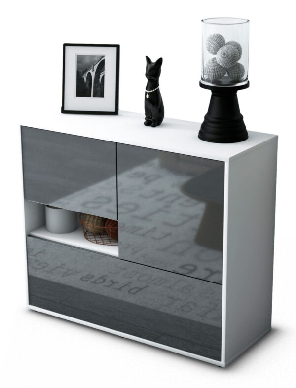 Sideboard Debora | Korpus Weiß | Front in Hochglanz Grau | 92x79x35cm (BxHxT)