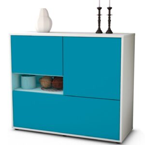 Sideboard Debora | Korpus Weiß | Front in Türkis | 92x79x35cm (BxHxT)