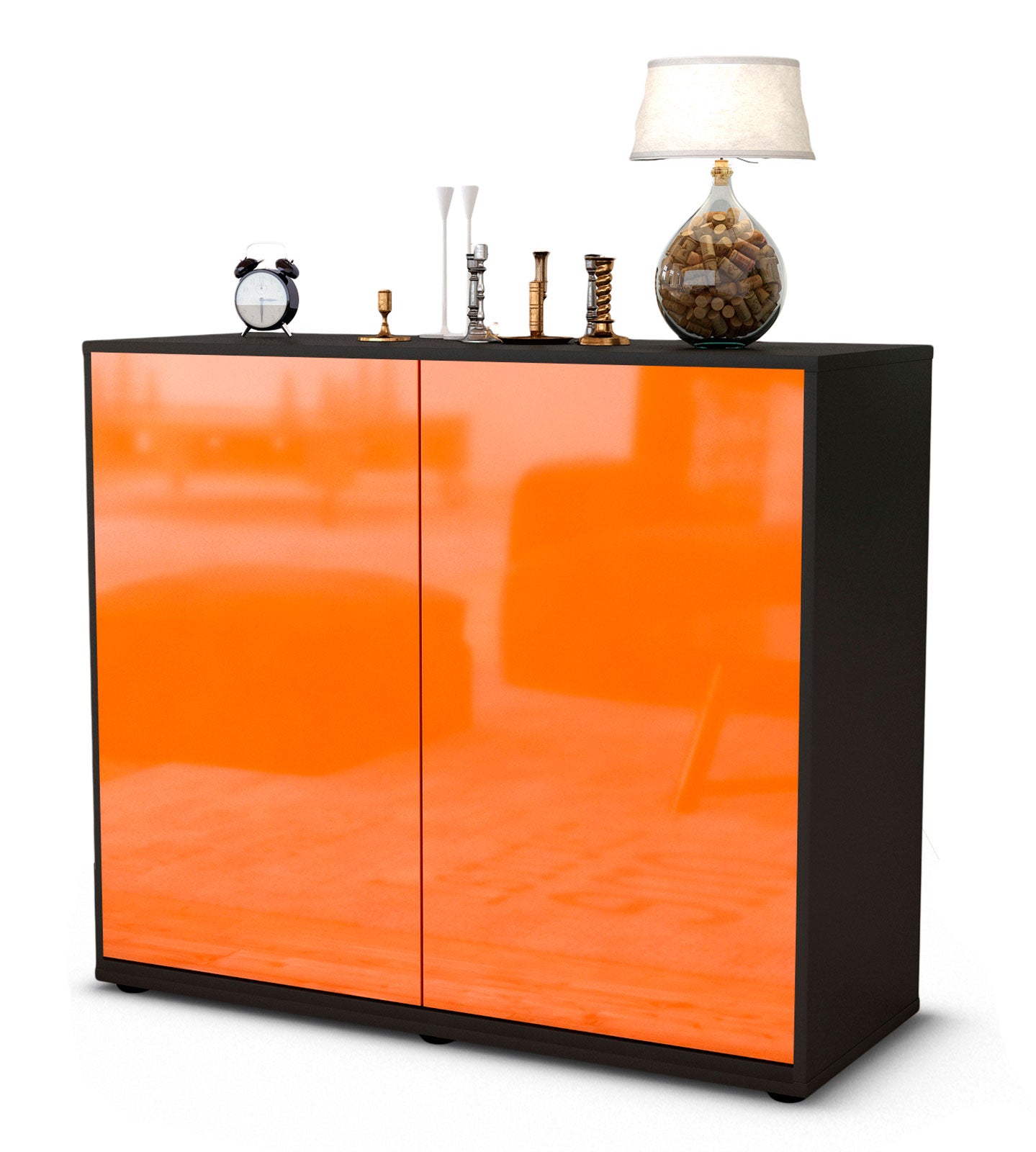 Sideboard Blanka | Korpus Anthrazit | Front in Hochglanz Orange | 92x79x35cm (BxHxT) 1 Sideboard Blanka | Korpus Anthrazit | Front in Hochglanz Orange | 92x79x35cm (BxHxT)