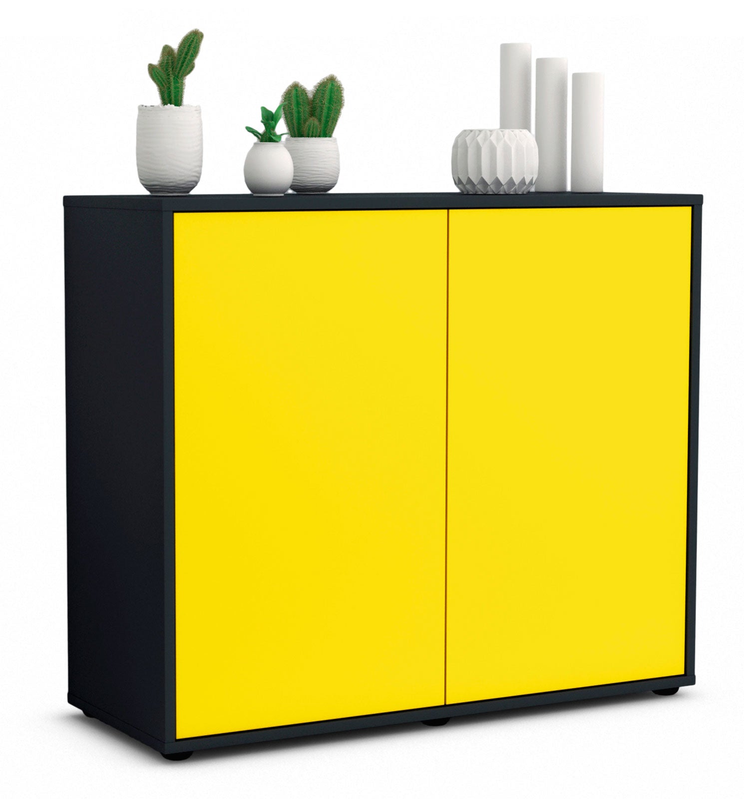 Sideboard Blanka | Korpus Anthrazit | Front in Gelb | 92x79x35cm (BxHxT) 1 Sideboard Blanka | Korpus Anthrazit | Front in Gelb | 92x79x35cm (BxHxT)
