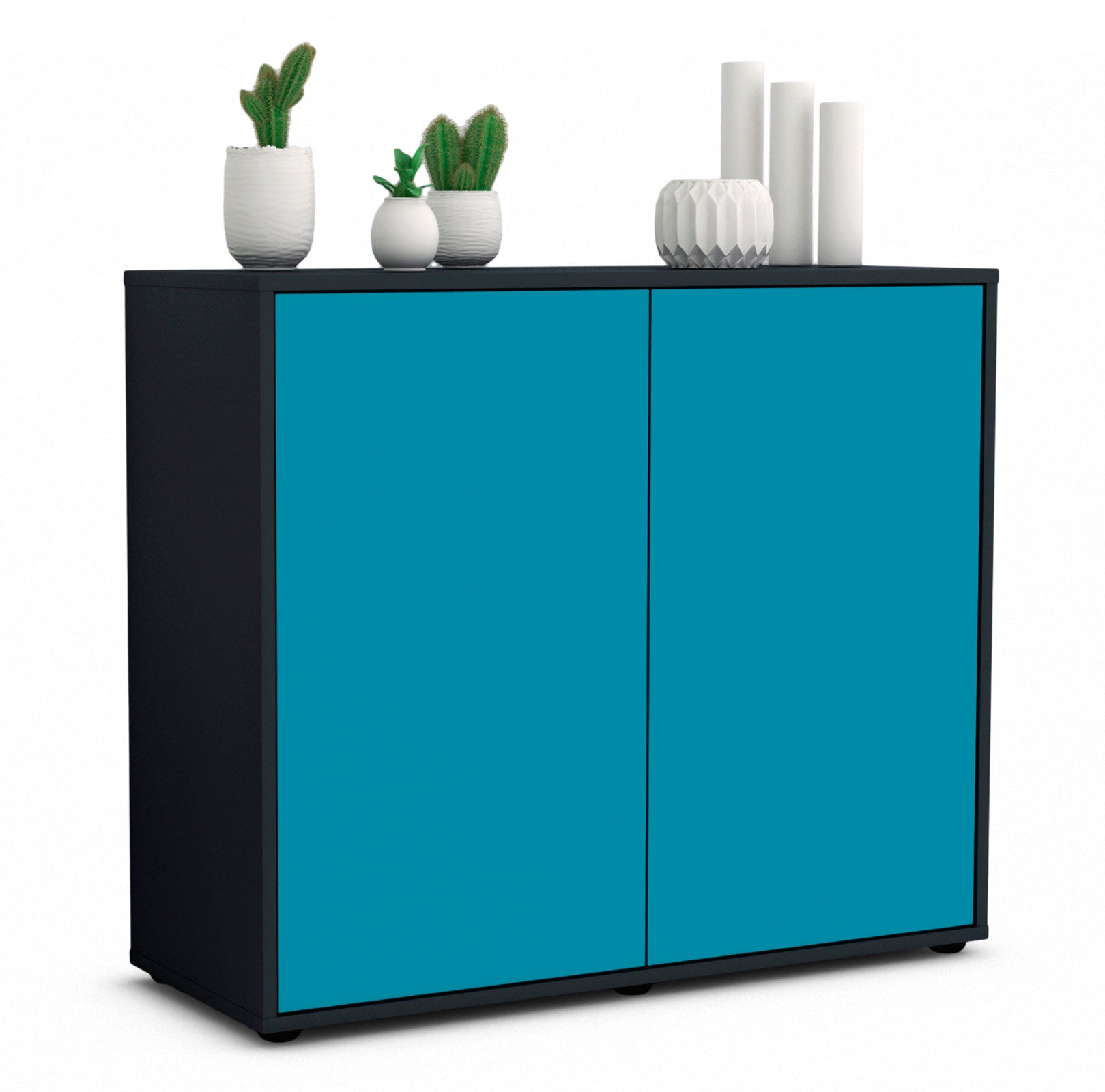Sideboard Blanka | Korpus Anthrazit | Front in Türkis | 92x79x35cm (BxHxT) 1 Sideboard Blanka | Korpus Anthrazit | Front in Türkis | 92x79x35cm (BxHxT)