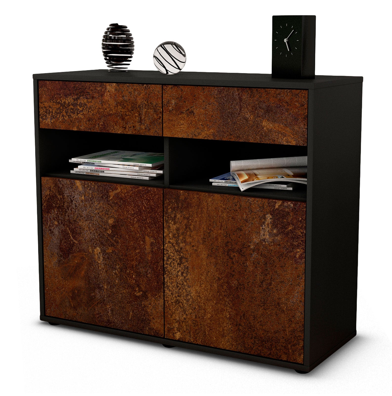 Sideboard Bruna | Korpus Anthrazit | Front in Rost Optik | 92x79x35cm (BxHxT) 1 Sideboard Bruna | Korpus Anthrazit | Front in Rost Optik | 92x79x35cm (BxHxT)