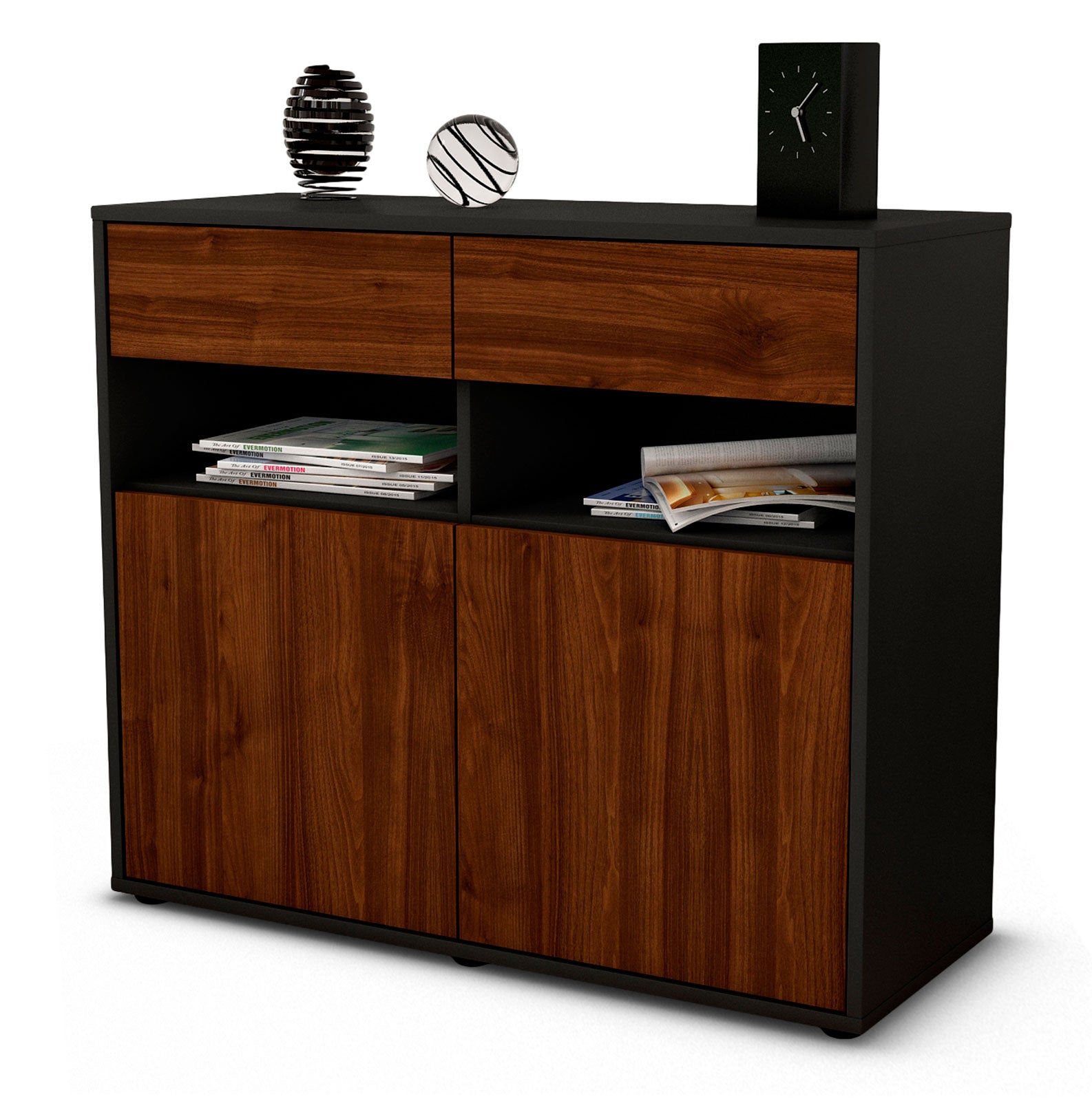 Sideboard Bruna | Korpus Anthrazit | Front in Walnuss Holz Optik | 92x79x35cm (BxHxT) 1 Sideboard Bruna | Korpus Anthrazit | Front in Walnuss Holz Optik | 92x79x35cm (BxHxT)
