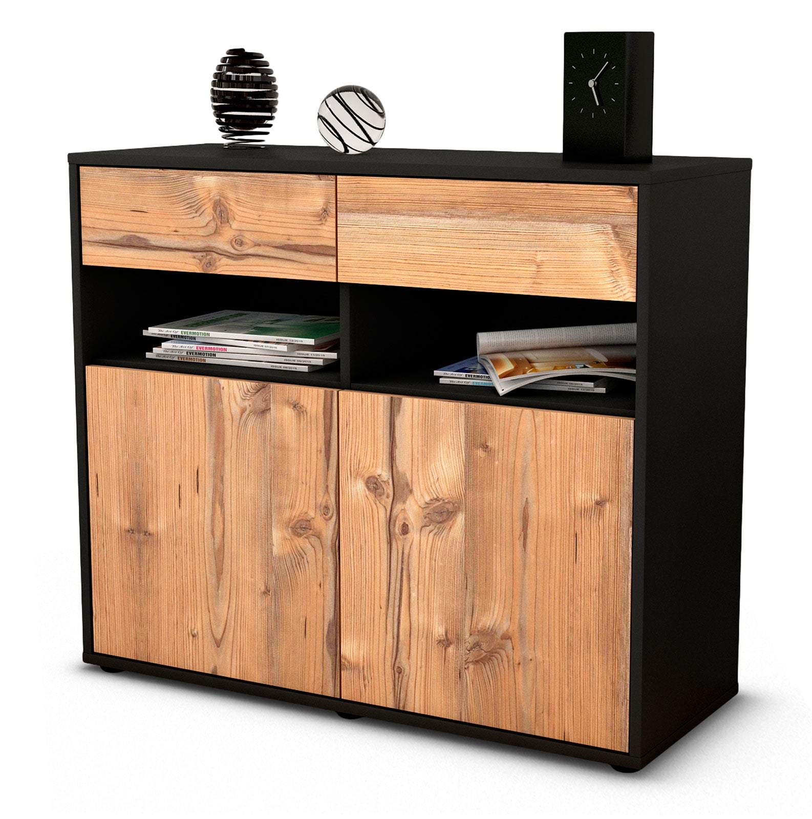 Sideboard Bruna | Korpus Anthrazit | Front in Pinie Holz Optik | 92x79x35cm (BxHxT) 1 Sideboard Bruna | Korpus Anthrazit | Front in Pinie Holz Optik | 92x79x35cm (BxHxT)
