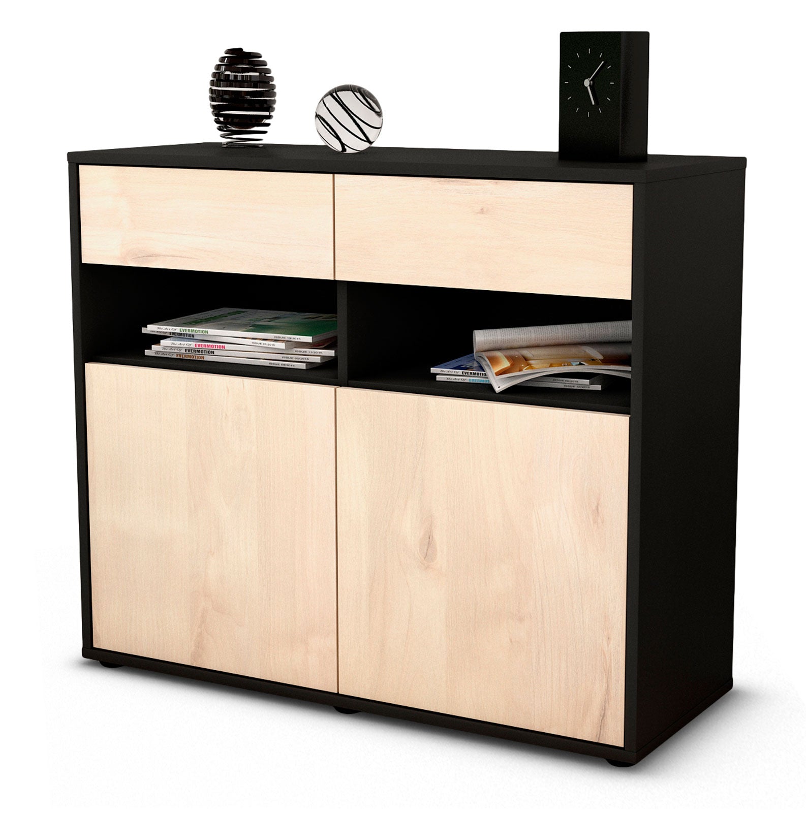 Sideboard Bruna | Korpus Anthrazit | Front in Zeder Holz Optik | 92x79x35cm (BxHxT) 1 Sideboard Bruna | Korpus Anthrazit | Front in Zeder Holz Optik | 92x79x35cm (BxHxT)