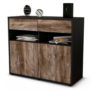 Sideboard Bruna | Korpus Anthrazit | Front in Treibholz Holz Optik | 92x79x35cm (BxHxT)