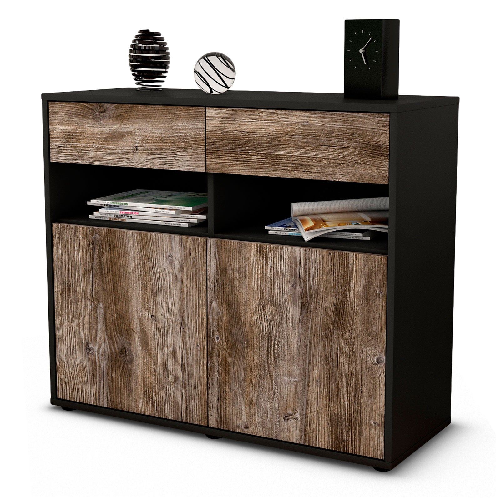 Sideboard Bruna | Korpus Anthrazit | Front in Treibholz Holz Optik | 92x79x35cm (BxHxT) 1 Sideboard Bruna | Korpus Anthrazit | Front in Treibholz Holz Optik | 92x79x35cm (BxHxT)