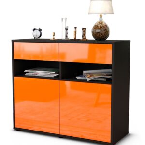 Sideboard Bruna | Korpus Anthrazit | Front in Hochglanz Orange | 92x79x35cm (BxHxT)