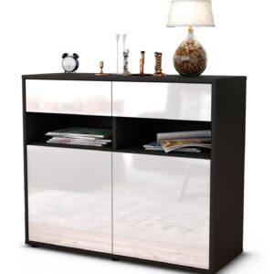 Sideboard Bruna | Korpus Anthrazit | Front in Hochglanz Weiß | 92x79x35cm (BxHxT)
