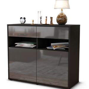 Sideboard Bruna | Korpus Anthrazit | Front in Hochglanz Grau | 92x79x35cm (BxHxT)