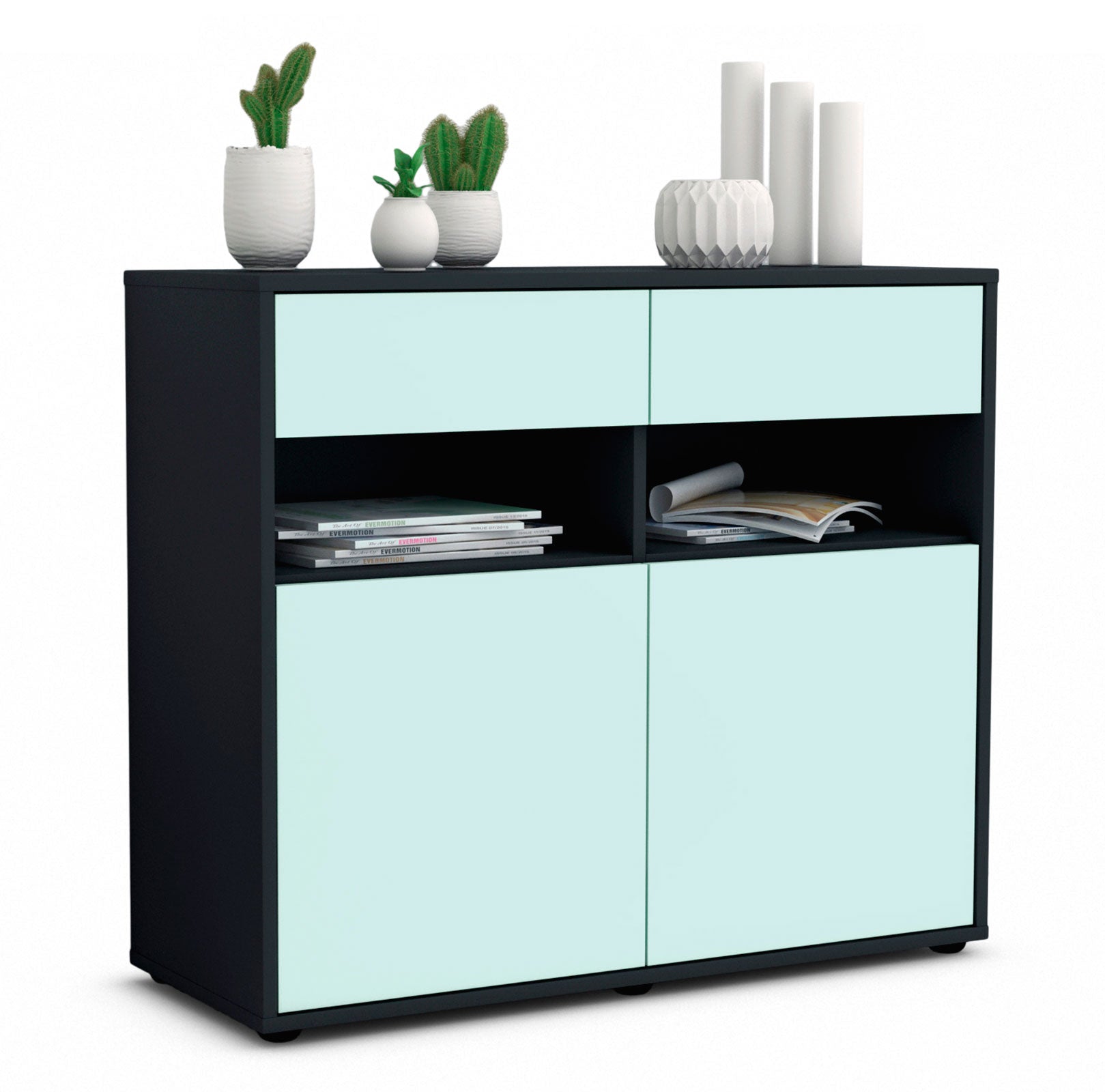 Sideboard Bruna | Korpus Anthrazit | Front in Mint | 92x79x35cm (BxHxT) 1 Sideboard Bruna | Korpus Anthrazit | Front in Mint | 92x79x35cm (BxHxT)