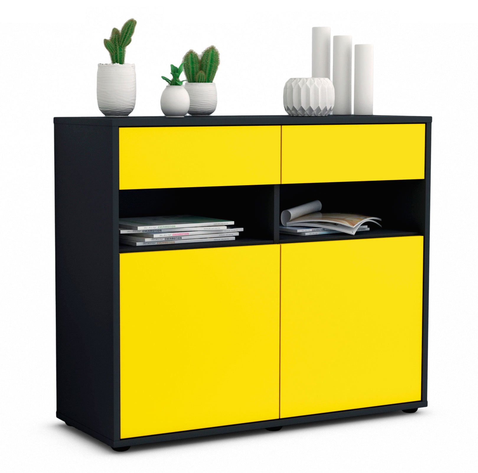 Sideboard Bruna | Korpus Anthrazit | Front in Gelb | 92x79x35cm (BxHxT) 1 Sideboard Bruna | Korpus Anthrazit | Front in Gelb | 92x79x35cm (BxHxT)