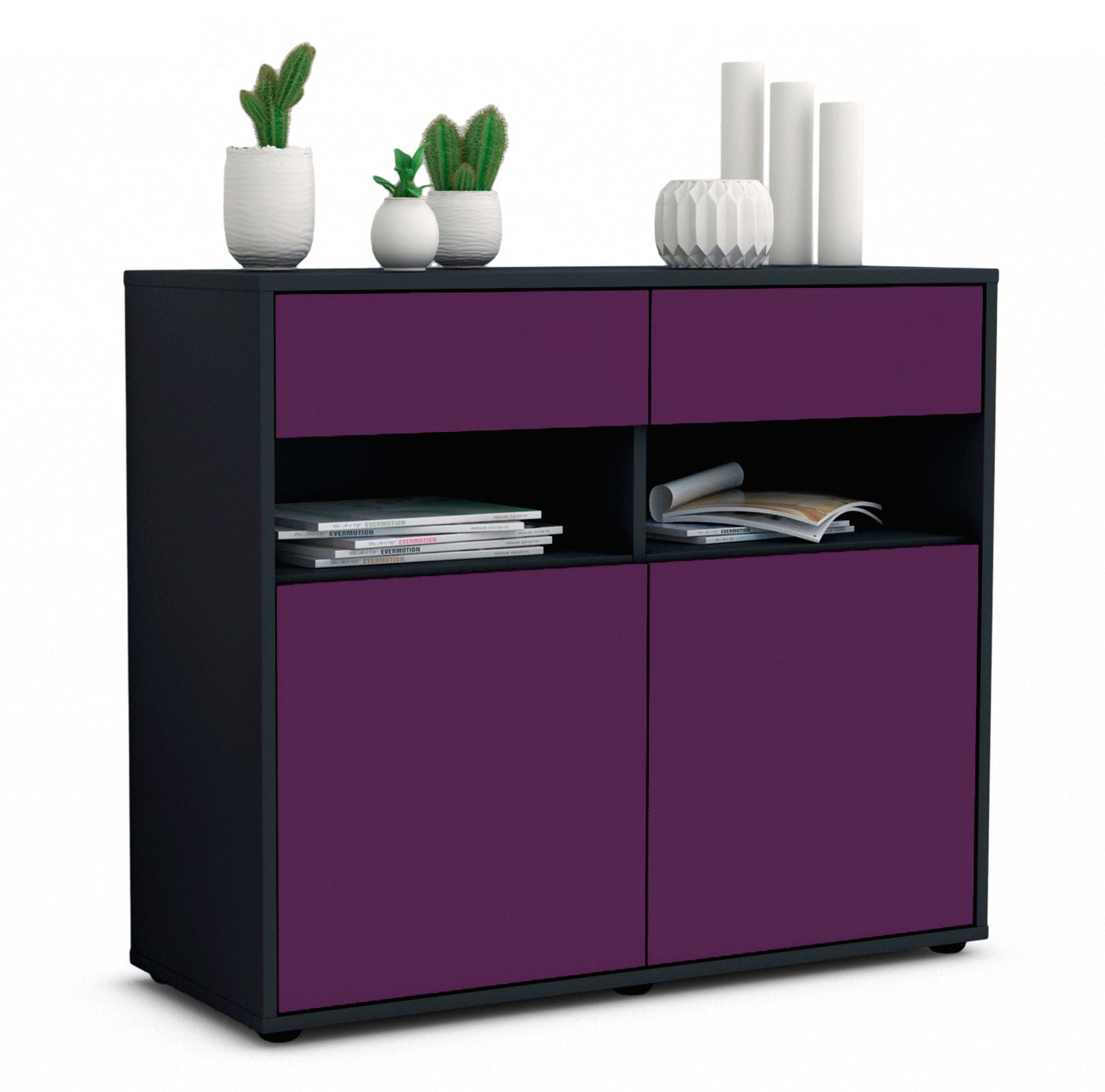Sideboard Bruna | Korpus Anthrazit | Front in Lila | 92x79x35cm (BxHxT) 1 Sideboard Bruna | Korpus Anthrazit | Front in Lila | 92x79x35cm (BxHxT)