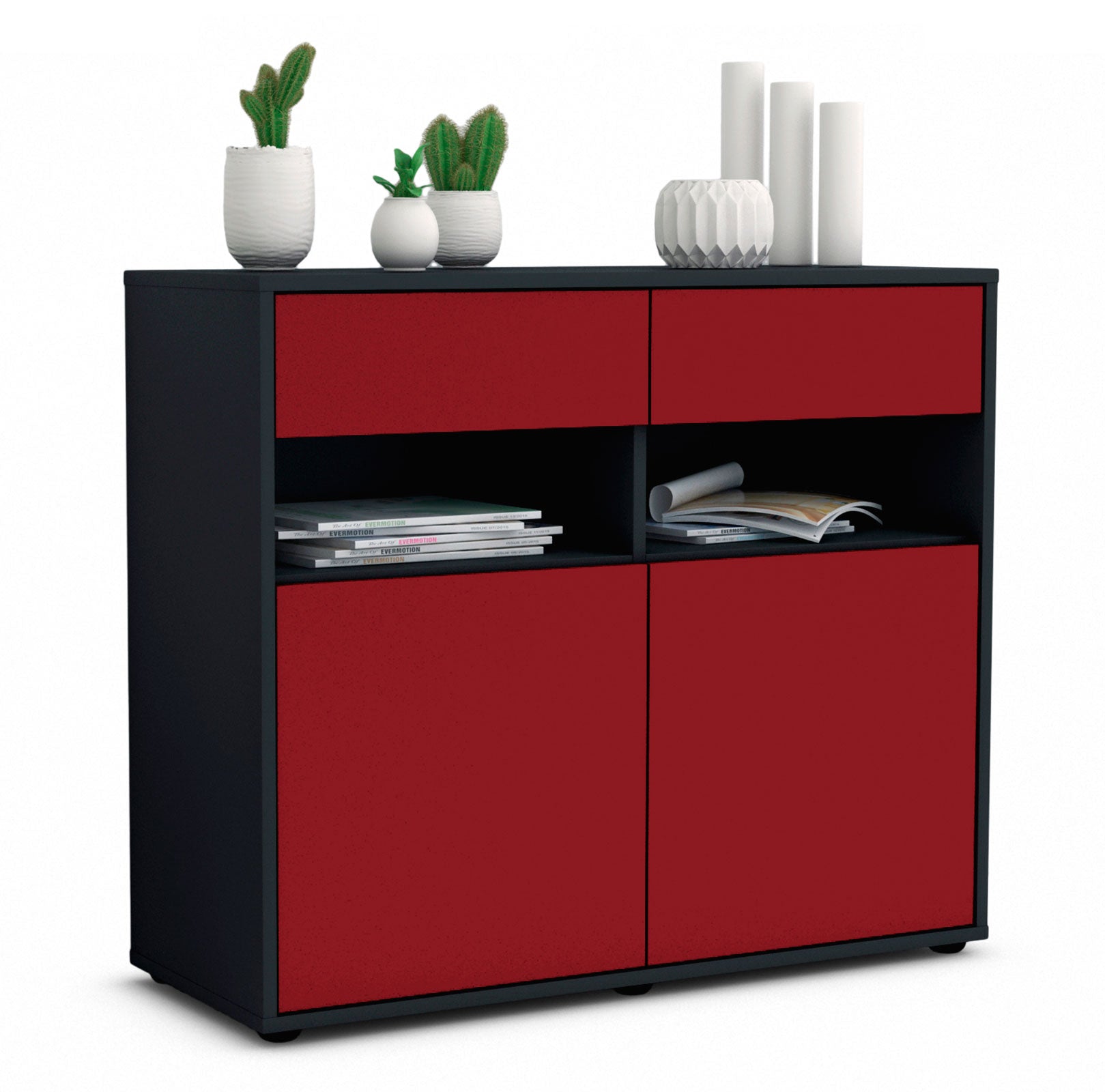 Sideboard Bruna | Korpus Anthrazit | Front in Bordeaux | 92x79x35cm (BxHxT) 1 Sideboard Bruna | Korpus Anthrazit | Front in Bordeaux | 92x79x35cm (BxHxT)