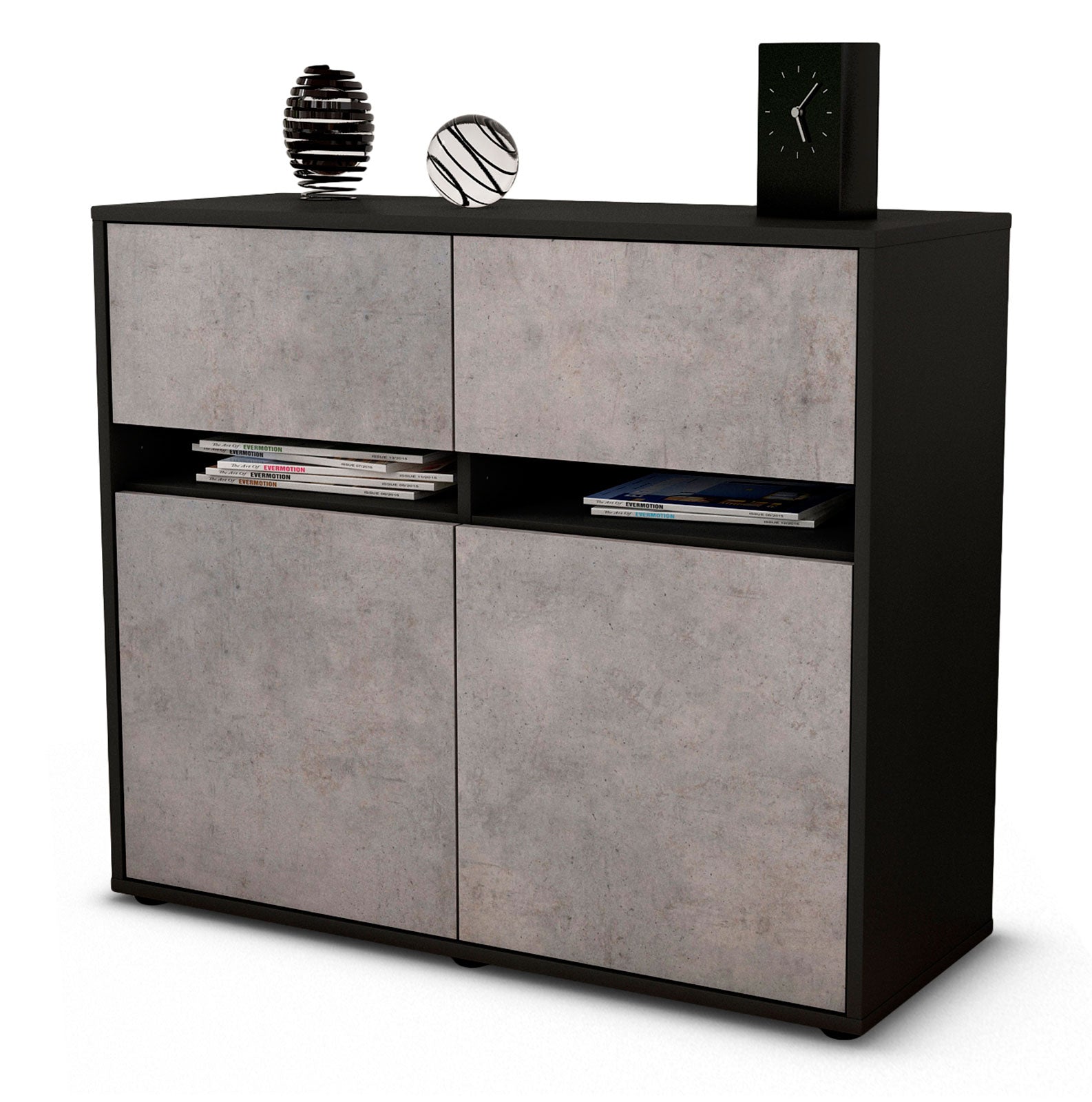 Sideboard Brunilde | Korpus Anthrazit | Front in Beton Optik | 92x79x35cm (BxHxT) 1 Sideboard Brunilde | Korpus Anthrazit | Front in Beton Optik | 92x79x35cm (BxHxT)