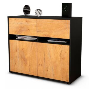 Sideboard Brunilde | Korpus Anthrazit | Front in Eiche Holz Optik | 92x79x35cm (BxHxT)