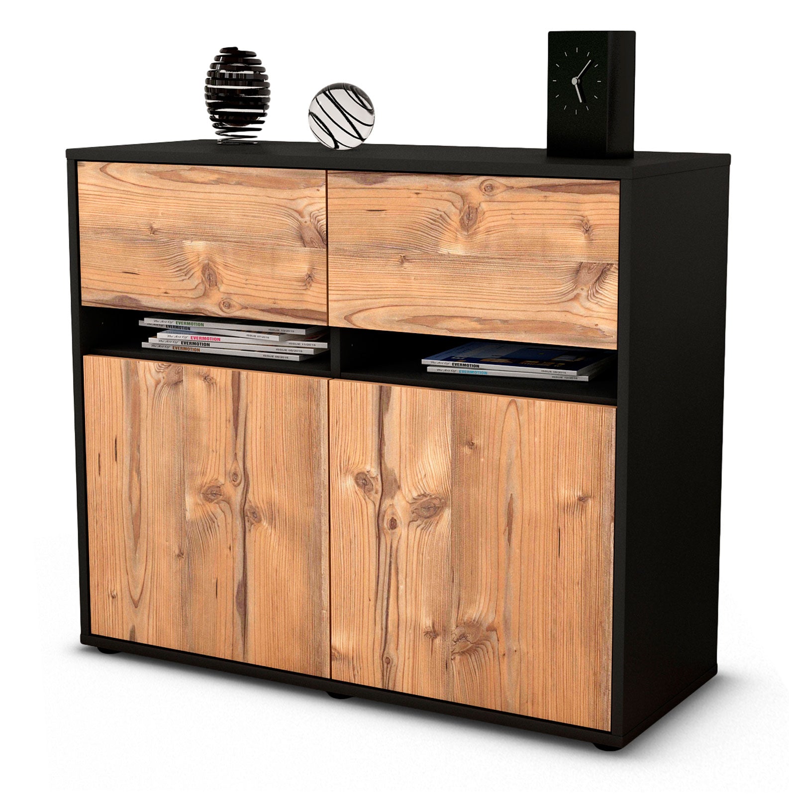 Sideboard Brunilde | Korpus Anthrazit | Front in Pinie Holz Optik | 92x79x35cm (BxHxT) 1 Sideboard Brunilde | Korpus Anthrazit | Front in Pinie Holz Optik | 92x79x35cm (BxHxT)