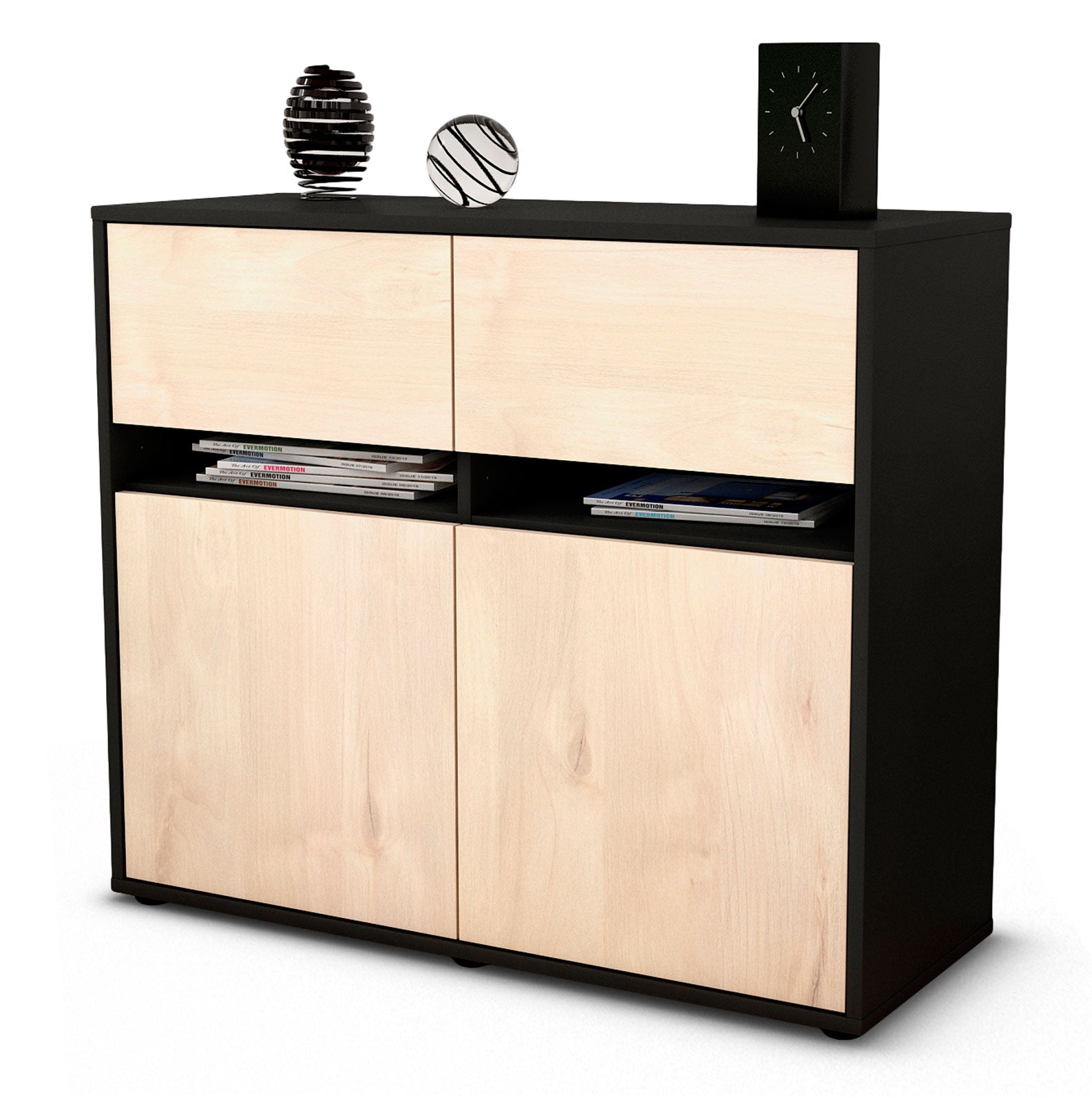 Sideboard Brunilde | Korpus Anthrazit | Front in Zeder Holz Optik | 92x79x35cm (BxHxT) 1 Sideboard Brunilde | Korpus Anthrazit | Front in Zeder Holz Optik | 92x79x35cm (BxHxT)