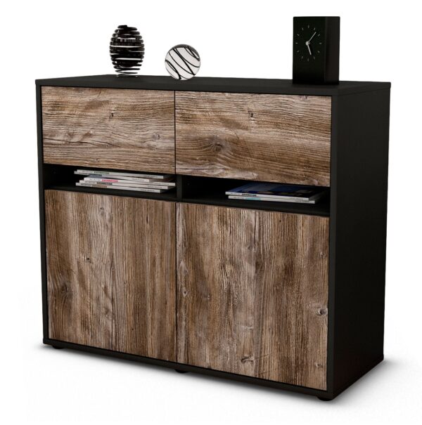 Sideboard Brunilde | Korpus Anthrazit | Front in Treibholz Holz Optik | 92x79x35cm (BxHxT)