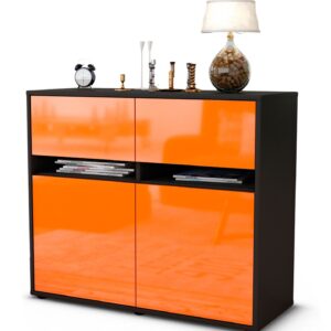 Sideboard Brunilde | Korpus Anthrazit | Front in Hochglanz Orange | 92x79x35cm (BxHxT)