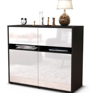 Sideboard Brunilde | Korpus Anthrazit | Front in Hochglanz Weiß | 92x79x35cm (BxHxT)