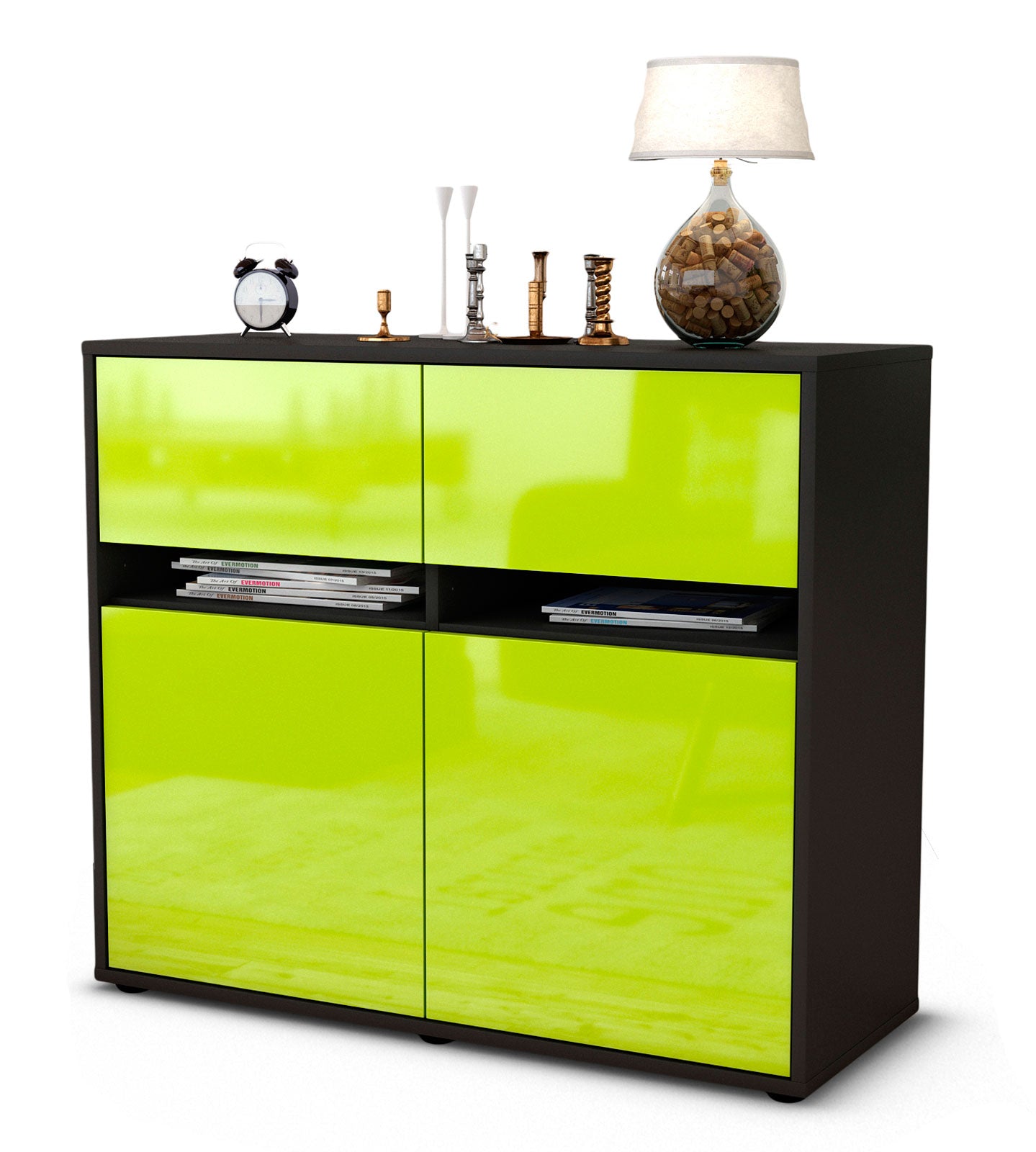 Sideboard Brunilde | Korpus Anthrazit | Front in Hochglanz Grün | 92x79x35cm (BxHxT) 1 Sideboard Brunilde | Korpus Anthrazit | Front in Hochglanz Grün | 92x79x35cm (BxHxT)
