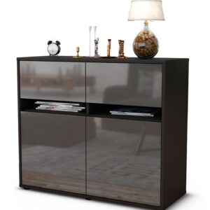 Sideboard Brunilde | Korpus Anthrazit | Front in Hochglanz Grau | 92x79x35cm (BxHxT)
